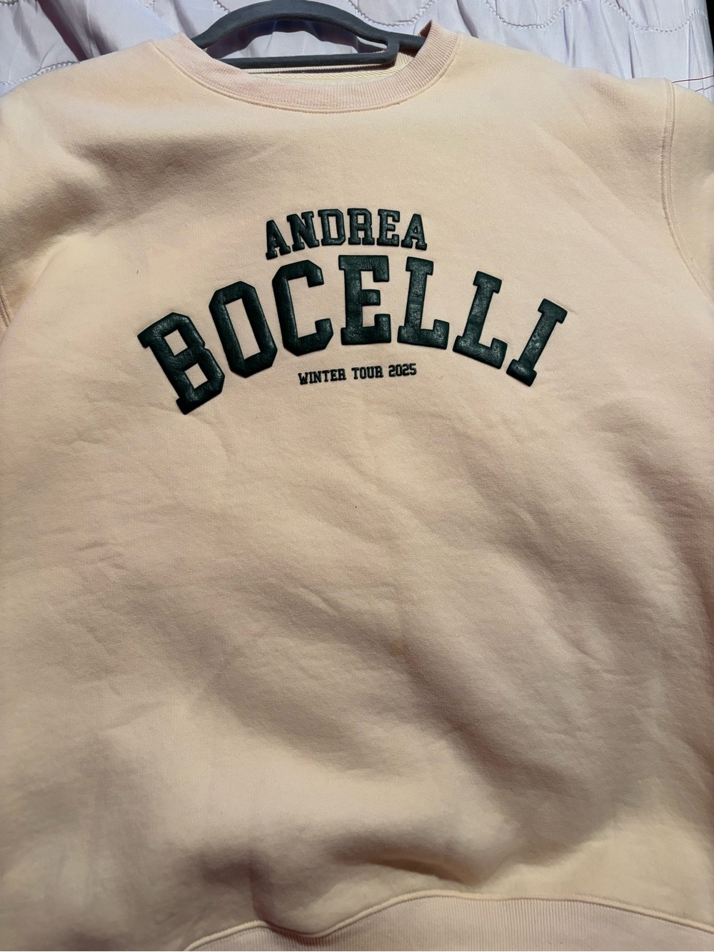 Andrea Bocelli Winter Tour 2025 Cream Crewneck Sweatshirt Size Large